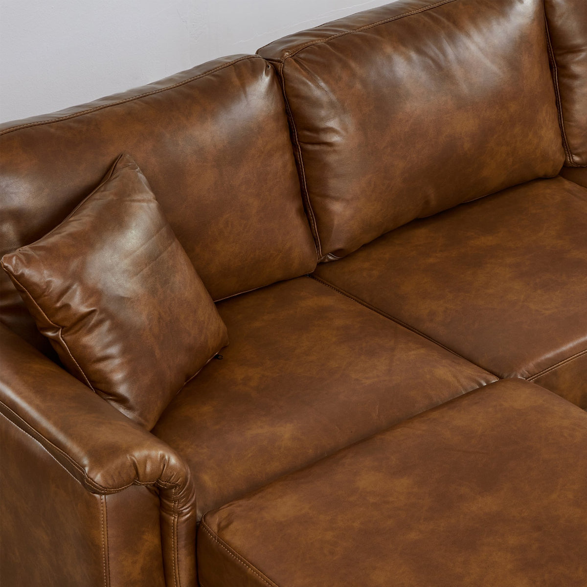 120" Sectional Sofa with Two Removable Storage Ottomans,Upholstered Breathable PU Leather Sectional Couch,Faux Leather Sofa,Vintage Brown