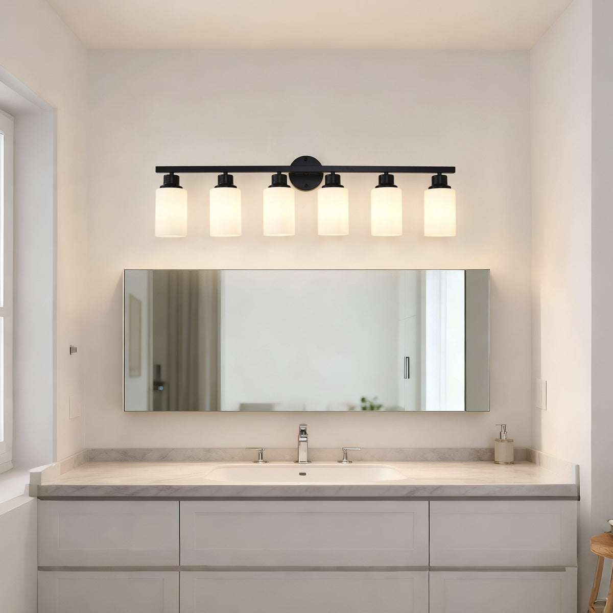 6-Light Matte Black Wall Lamps with White Glass Shades (No Bulbs) Sconce Lighting