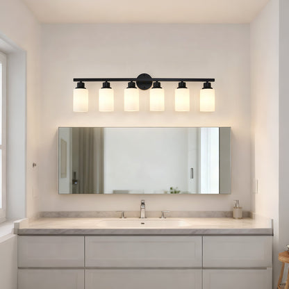 6-Light Matte Black Wall Lamps with White Glass Shades (No Bulbs) Sconce Lighting