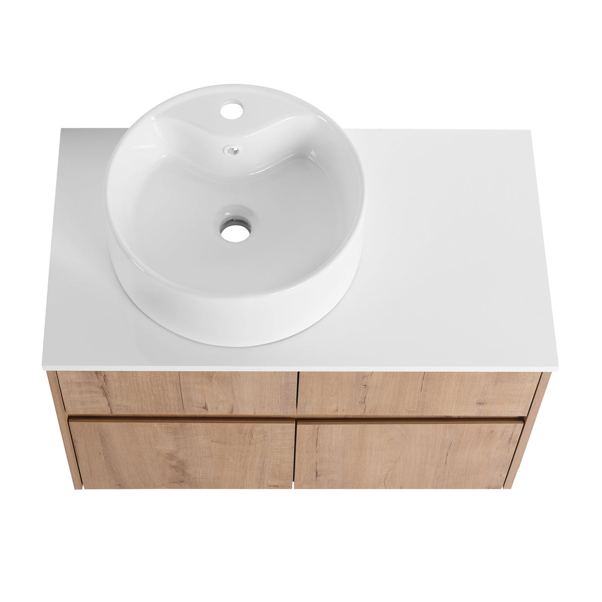 32(31-1/2") Inch Wall-Mounted Bathroom Vanity with Ceramic Art Sink and Countertop Flat Plate, 2-Soft Close Doors and 1-Drawer, KD-Packing, Plywood - BAB3098MOWH