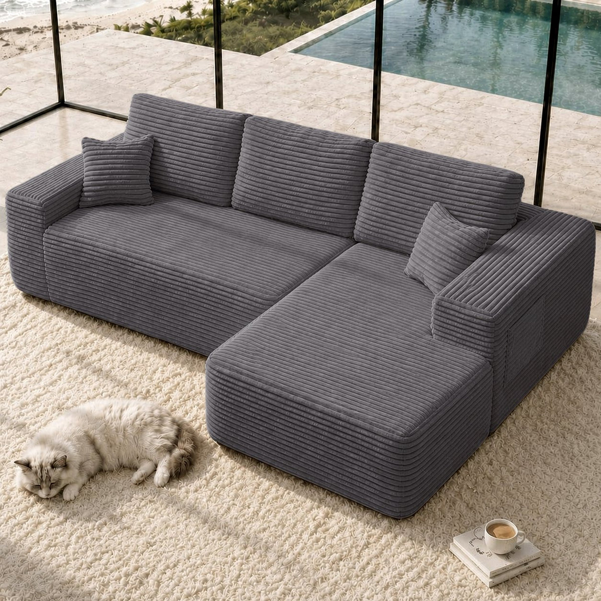 104" Cloud Sectional Sofa with L-Shape Chaise and Side Pockets, Modern Modular Design, Deep Seating, Upholstered Couch – Model W3975S00034