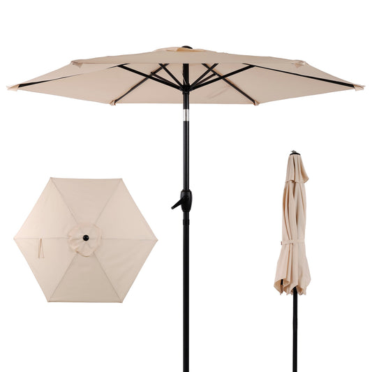 7.5 FT Patio Umbrella, Outdoor Market Yard Umbrella, Sun Shade Umbrella with Push Button Tilt and Crank Mechanism – Beige
