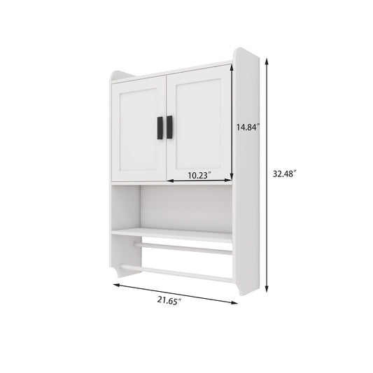 Bathroom Wall Cabinet with Doors, Adjustable Shelf, Towel Bar and Paper Holder, Over The Toilet Storage Cabinet