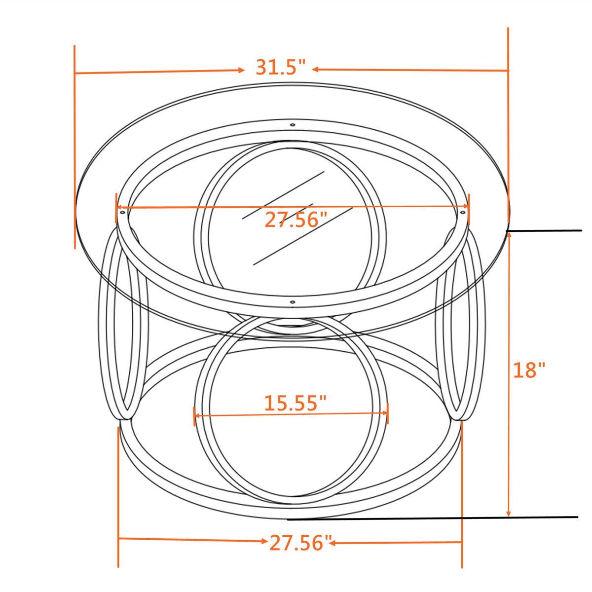 31.5"Modern Round Glass Top Coffee Table with Circular Metal Frame, Contemporary Accent Center Table for Living Room, Office, and Lounge(Ultra-Clear Glass + Chrome Frame)