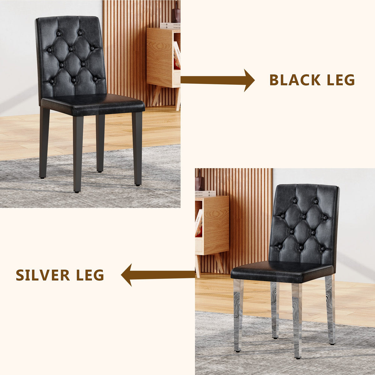 4-pack black PU dining chairs: ergonomic buckle backrest, 35 inches high, black metal legs