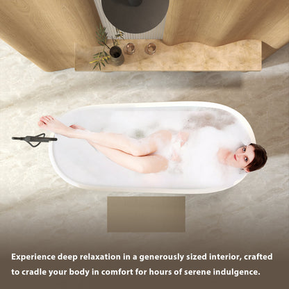 59" Special-Shaped Freestanding Slipper Bathtub in Gloss White with Chrome Overflow & Pop-Up Drain, Pure Acrylic Construction