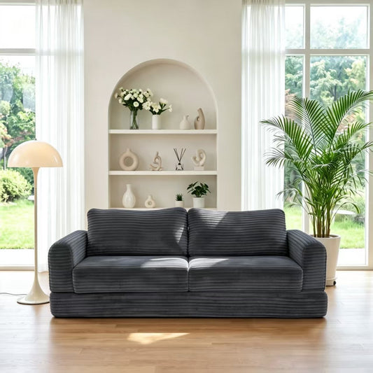 55 Inch Convertible Futon Sofa Bed,Folding Boneless Couches with Sleeper Sofa,Fold Out Floor Sofa Couch with Deep Seat,Cloud Corduroy Foldable Mattress Couch for Living Room,Dark gray