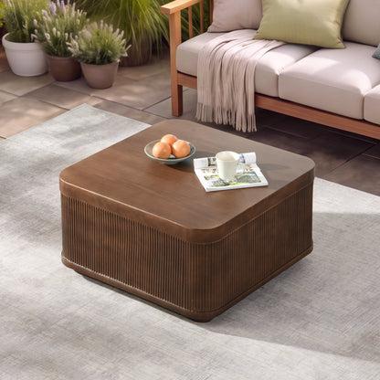 32"Modern Square Outdoor and Indoor Striped Waterproof Coffee Table, Durable MgO Cement Design, Suitable for Terraces, Gardens, Backyards and Living Rooms(Brown)
