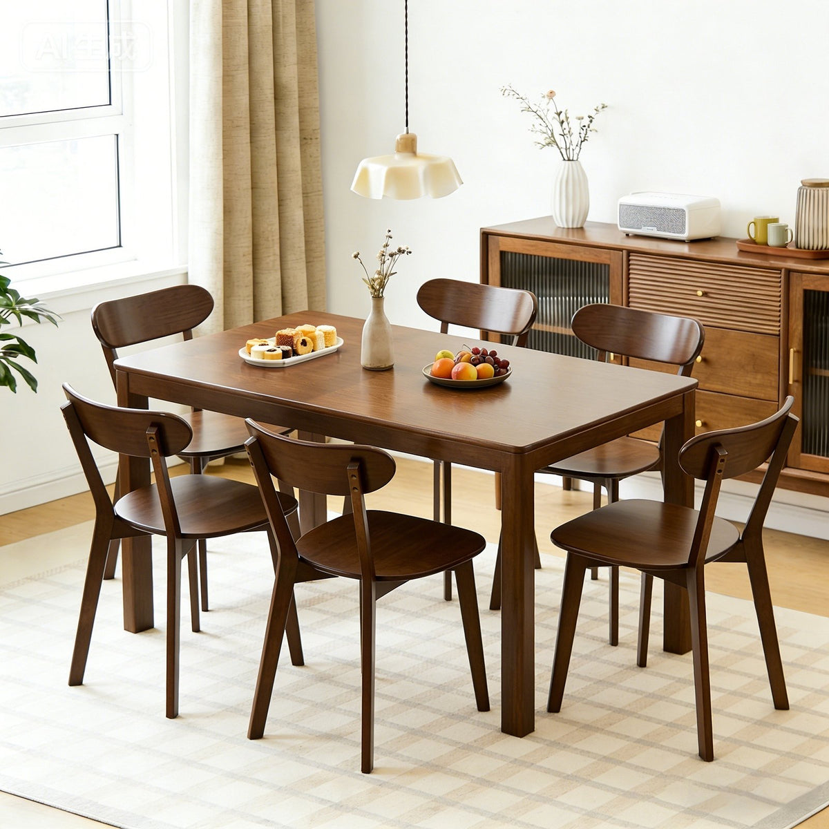 100% Natural Solid Wood Dining Chairs Set of 2, Mid Century Modern Dining Chairs with Curved Backrest