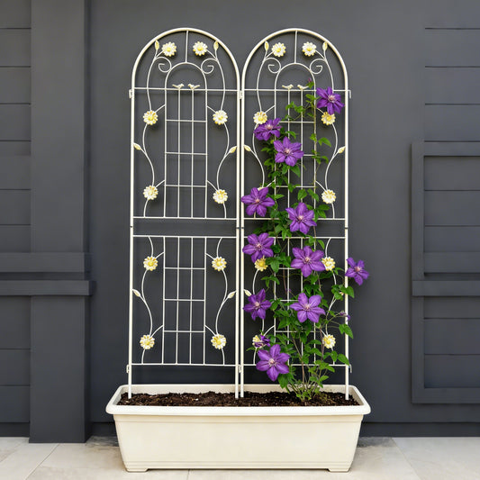 2 Pack Metal Garden Trellis 71" x 19.7" Rustproof Trellis for Climbing Plants Outdoor Flower Support Cream White – Model W1586135957
