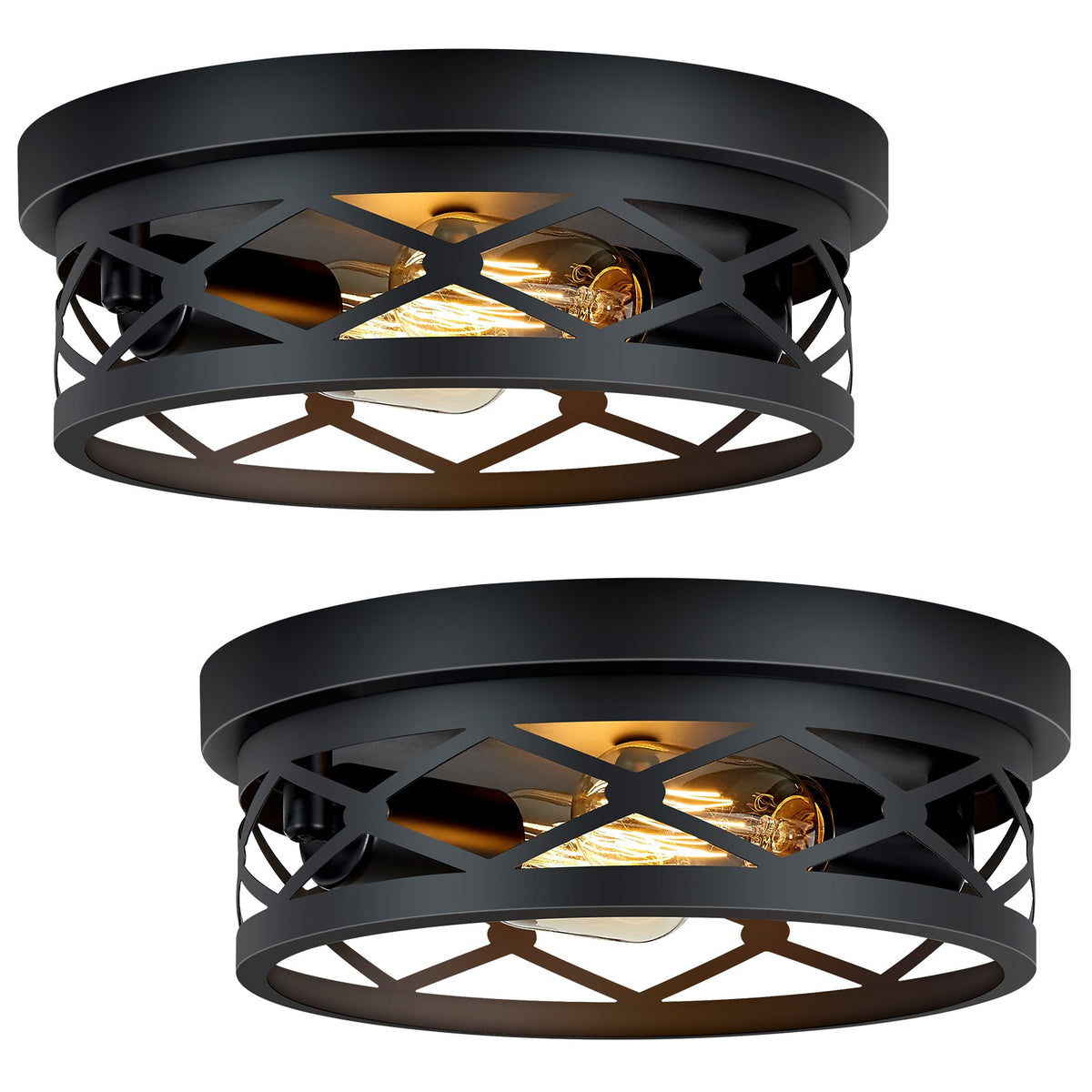 2 Pack 2-Light Matte Black Industrial Flush Mount Ceiling Light, Farmhouse Round Ceiling Lamp for Hallway Kitchen Entryway(No light bulb)