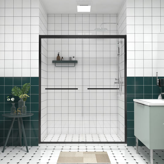56-60'x74" Aluminum Frame Double Sliding Shower Door, Bypass Bathroom Sliding Door with Premium 1/4" Clear Tempered Glass – Model W2011P325372