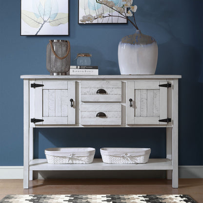 46'' Solid Wood Sideboard Console Table with 2 Drawers and Cabinets and Bottom Shelf