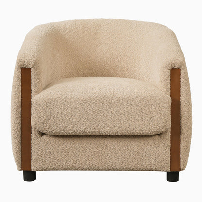 31.8" Modern Curved Barrel Accent Chair with Vertical Solid Wood Side Panels, Plush Textured Teddy Fleece Upholstered Armchair, Removable Seat Cushion Lounge Chair for Living Room Bedroom Entryway