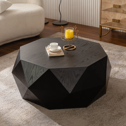 38"Three-dimensional Embossed Pattern Design American Retro Style Coffee Table,Black Tabletop