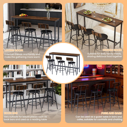 Bar Table and Chairs Set for 3, 4 Piece Industrial Dining Table Set with 3 PU Upholstered Bar Stools, Bar Table Set, Small Space Corner