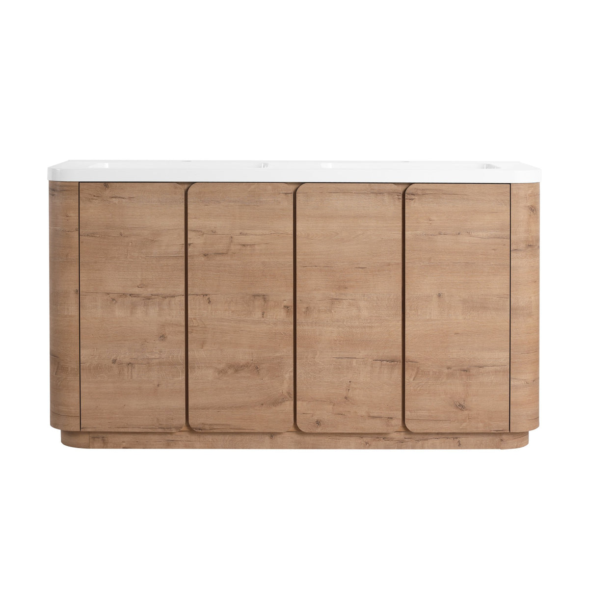 60'' Freestanding Bathroom Vanity with White Resin Sink, 4-Soft-Close Door, KD-Packing, Plywood, Imitative Oak