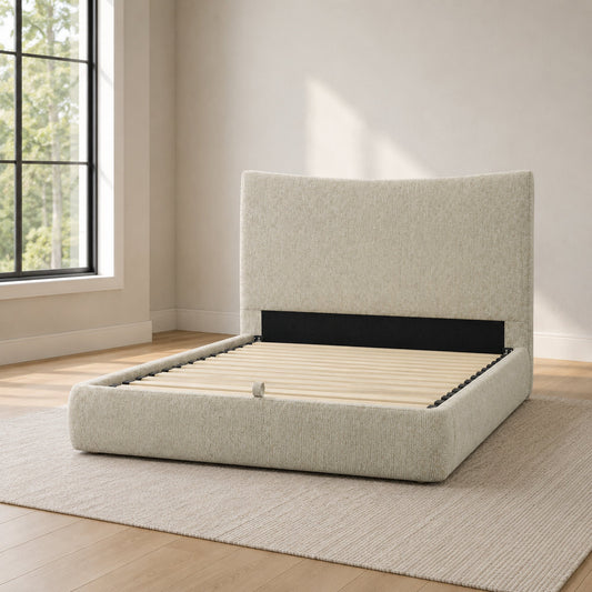 Angulo Beige Chenille Queen Bed w/Storage