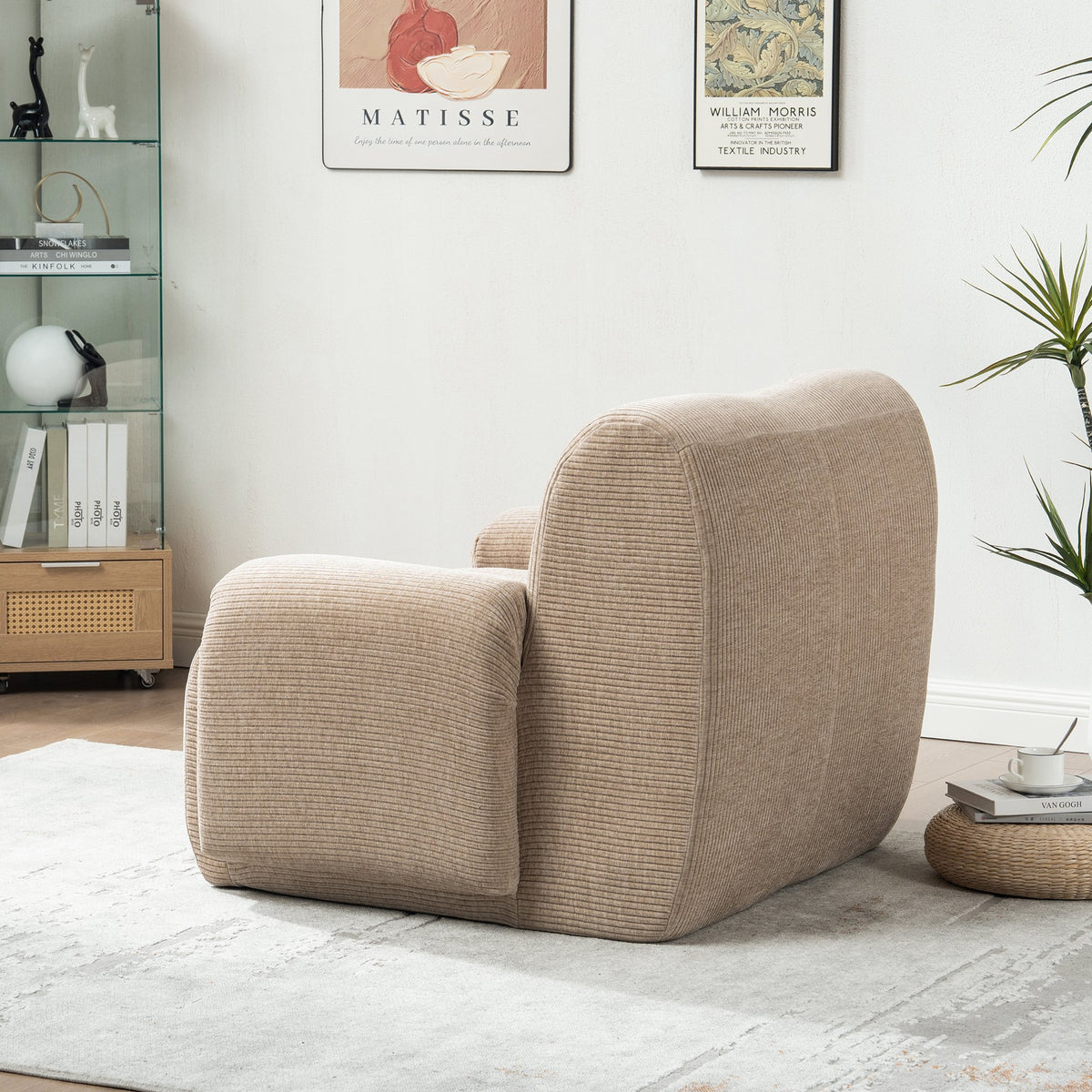42" Wide Modern Upholstered Chenille Vertical Stripes Accent Chair, Boneless Single Sofa Chair