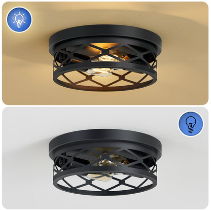 2 Pack 2-Light Matte Black Industrial Flush Mount Ceiling Light, Farmhouse Round Ceiling Lamp for Hallway Kitchen Entryway(No light bulb)