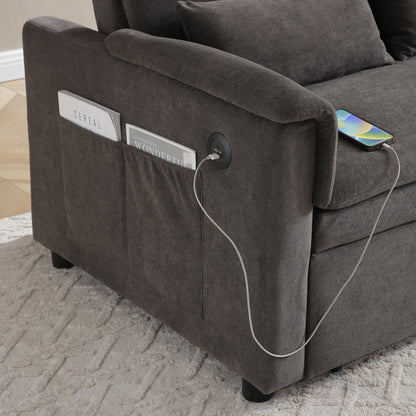 55" Velvet Two Seater Pull Out Sofa Bed, Adjustable Backrest With USB Ports, Two Side Pockets, 3 in 1 Convertible Sleeper Sofa Bed