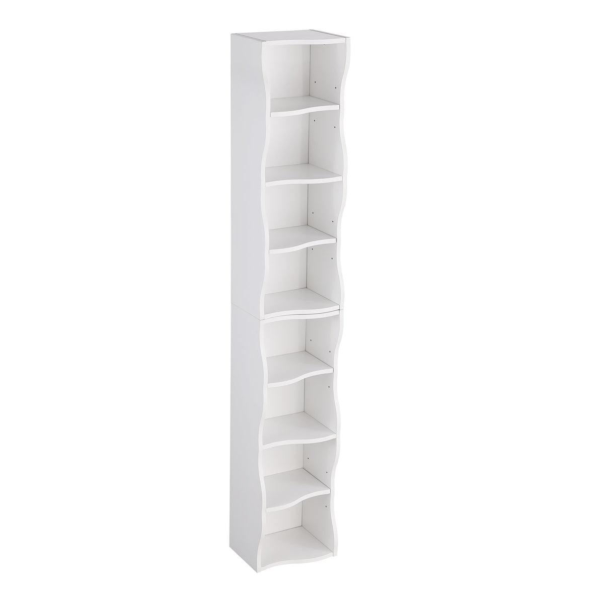 8-layer adjustable shelf ultra-thin bookshelf with a wavy border design, which is more aesthetically pleasing – White