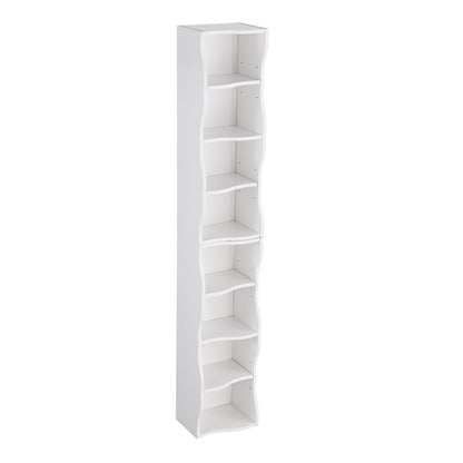 8-layer adjustable shelf ultra-thin bookshelf with a wavy border design, which is more aesthetically pleasing – White