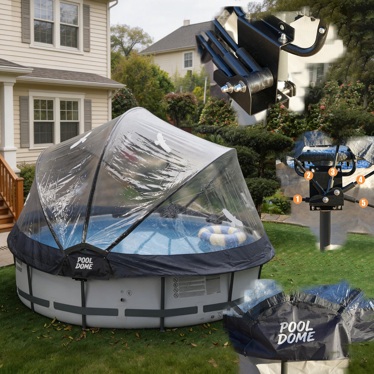 15 FT Round Multifunctional All Weather Cover Pool Dome Enclosure for Outdoor Pools, Compatible Clean & Warm Water, Suitable for 15 foot Round Frame Pools