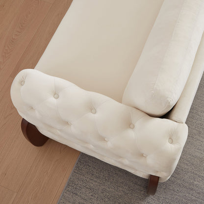 84-inch Classic Velvet Sofa With Button-tufted Detailing Features Curved Wooden Legs, Stylish Curved Armrests, Two Back Cushions, and Two Seat Cushions for the living room.