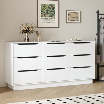 9 Drawer Dresser for Bedroom with Deep Drawers, Large Floor Wood Dressers & Chest of Drawers , Modern White Long Dressers for Closet Living Room