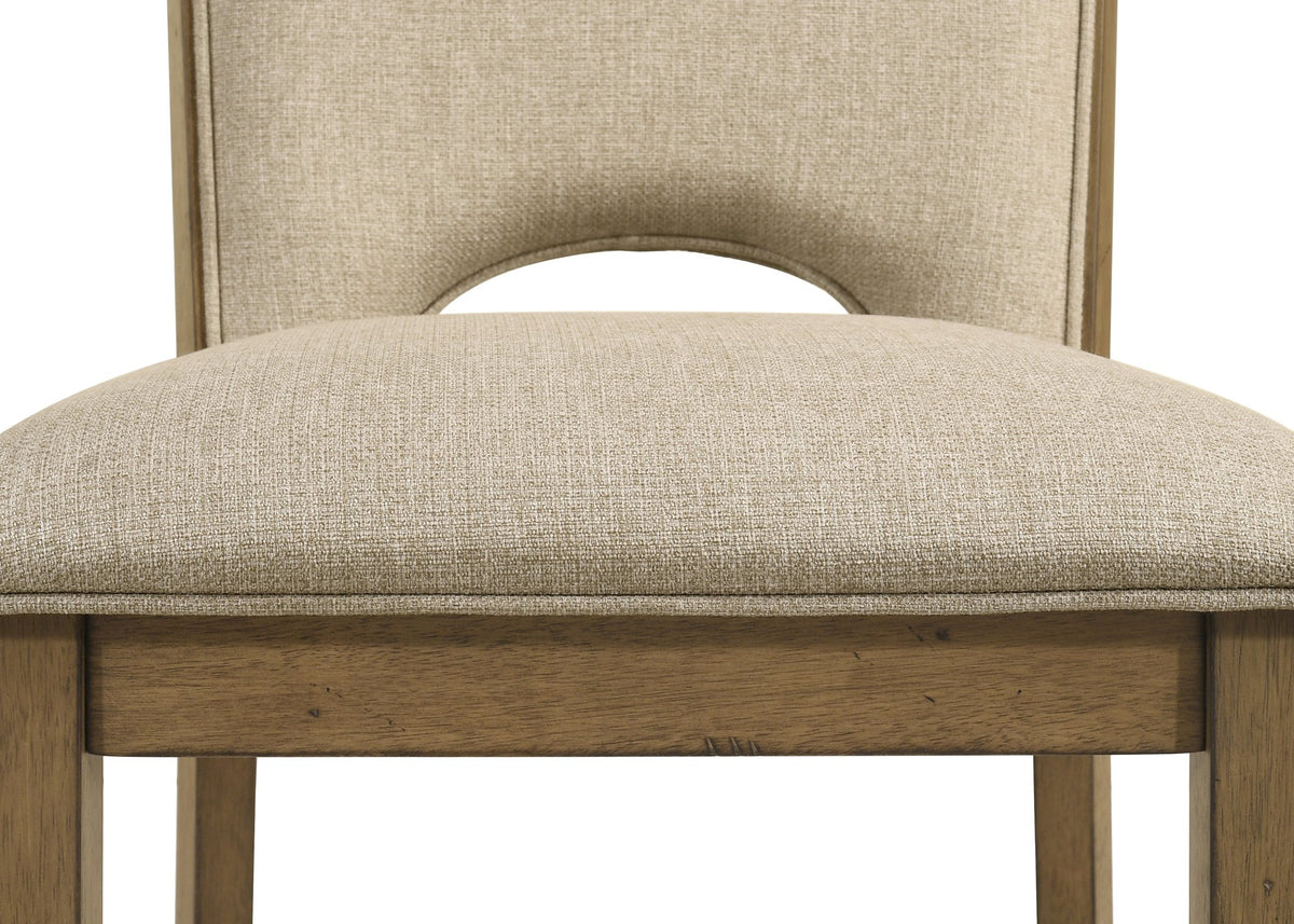 2pc Counter Height Chairs Padded Seating Soft Neutral Fabric Warm Wood Finish Dining Room Wooden Furniture Brown
