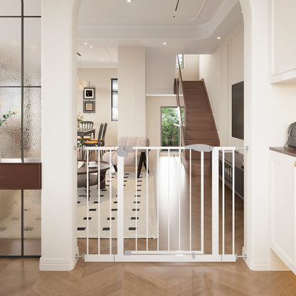 29.5-44.1" Wide Baby Gate for Stairs, Dog Gate Indoor for Doorways, No Drilling Pressure Mounted Pet Gates for Kids, Easy Walk Through Safety Gate, White