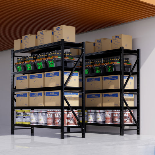 8000LBS Storage Shelves,79" W Garage Shelving Heavy Duty, 24" Deep Storage rack shelf, Steel Tall Industrial Shelving , 5 Tier Adjustable Standing Shelf for Warehouse / Shop 79"W x 24"D x 79"H Black