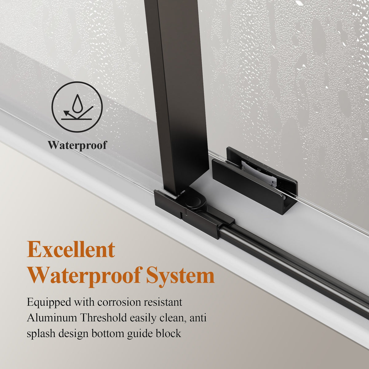 56-60" W * 76" H Stainless Steel Round Tube Frameless Single Sliding Shower Door, 1/4'-thick SGCC Clear Tempered Glass Door – Black