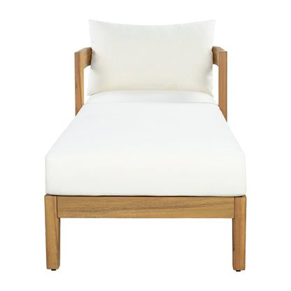 78" Acacia Wood Outdoor Chaise Lounge Chair with Curved Frame, Weather Resistant Patio Reclining Daybed with Thick Removable Cream Cushion, Single Arm Outdoor Lounger for Poolside, Backyard & Garden