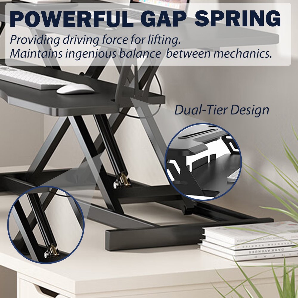 32 Inch Desk Converter, Height Adjustable Sit to Stand Riser, Dual Monitor and Laptop Workstation with Wide Keyboard Tray BACK-TO-SCHOOL - Black