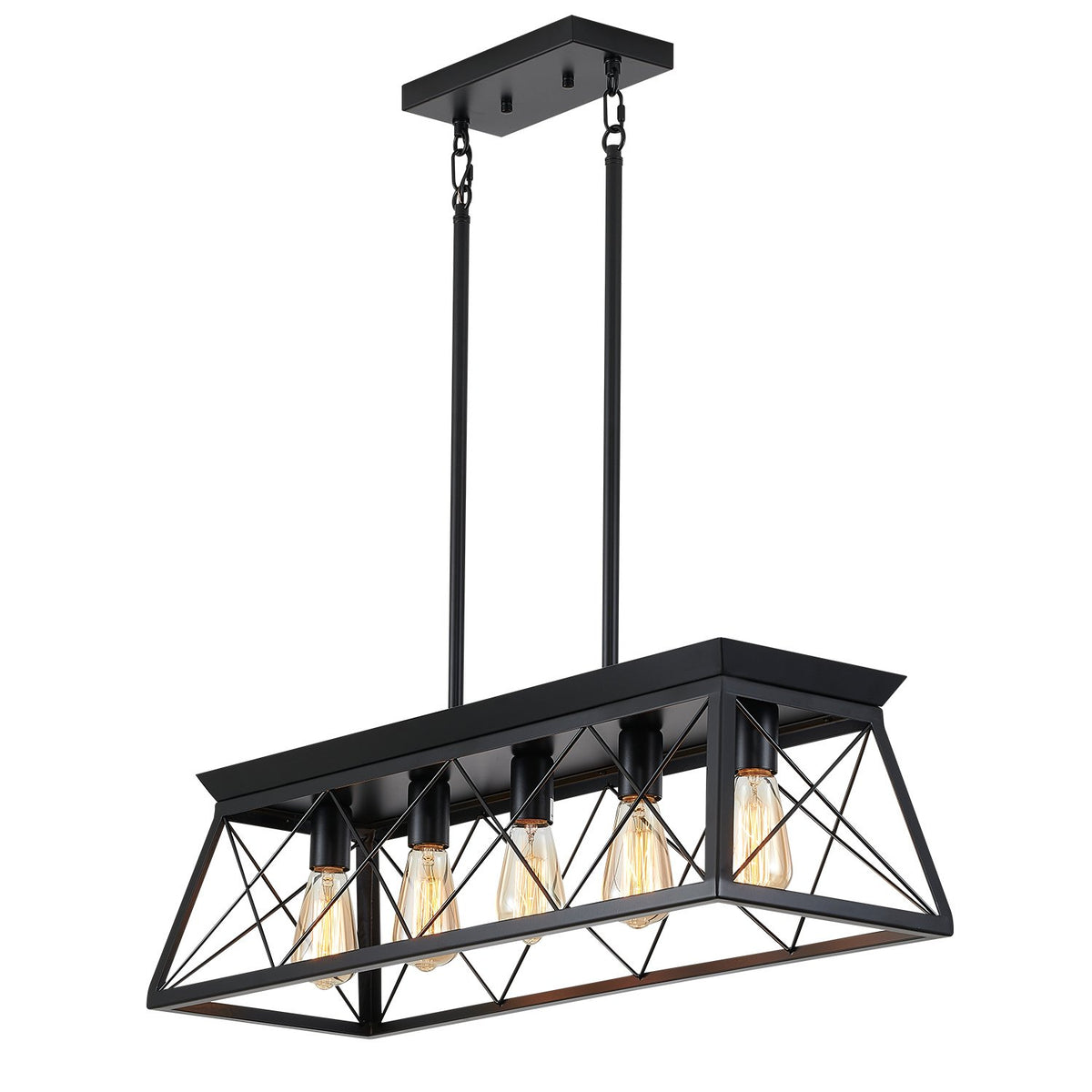 5-Light Farmhouse Chandeliers for Dining Room, Rustic Kitchen Island Lighting Pendant Light for Kitchen Dining Room Black(No Bulbs)