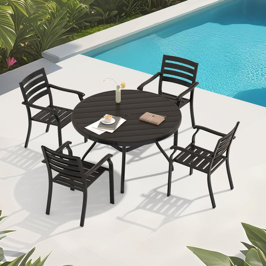 5 Pieces Outdoor Patio Dining Set, 4 Stackable Metal Dining Chairs and 40.6" Round Metal Dining Table, Outdoor Table and Chairs