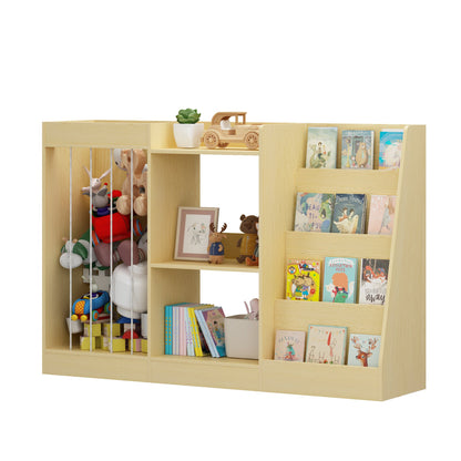 3-in-1 Kids Bookshelf and Toy Storage, 4-Tier Book Shelf for Kids Rooms, Sling Baby Bookcase with Stuffed Animal Storage, Toddler Montessori Bookshelf for Nursery, Playroom, Kindergarten, Natural