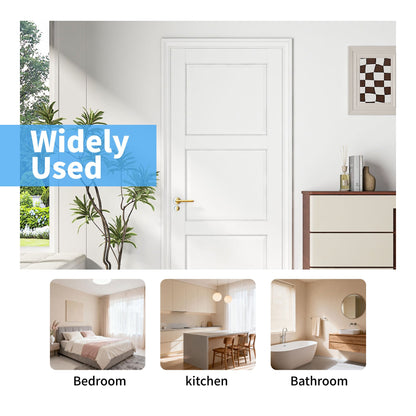 28" X 80'Primed Slab Door 3-Paneled Solid Core Wood Standard Door for Pantry Doors, French Doors, Pocket Doors