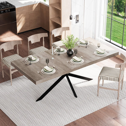 55.11'-70.86'Retro Rectangular Stretch Dining Table, Grey Carole Top With Same Color Embossed Center Plate, With Storage Box, kitchens