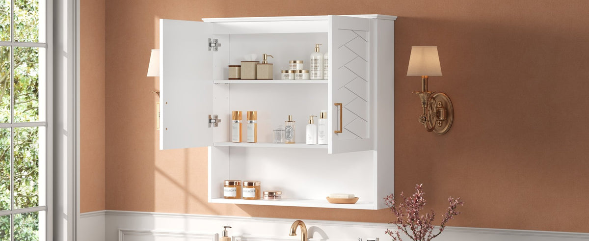 30" Modern Bathroom Cabinet with Adjustable Shelf, Wall-Mounted Medicine Cabinet for Bathroom, Soft-Closing Hinges, Open Shelving Design