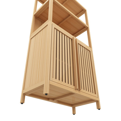 Bamboo Storage Cabinet, Freestanding Bathroom Cabinet with 2 Doors, Floor Cabinet Organizer