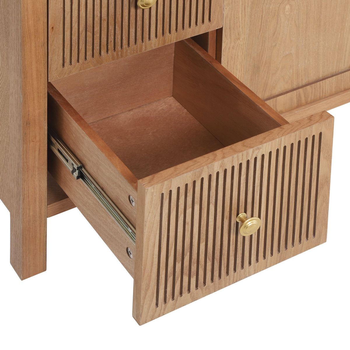 30 Inch Freestanding Farmhouse Bathroom Vanity with Integrated White Ceramic Sink Top, Smooth Finish Natural Acacia Wood Veneer Herringbone Chevron Cabinet, Soft Close Doors & Full Extension Drawer, B