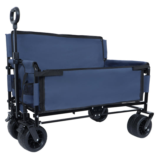 3-in-1 Convertible Folding Wagon Cart with Bench Seat & Storage - 500lbs Heavy-Duty Utility Wagon