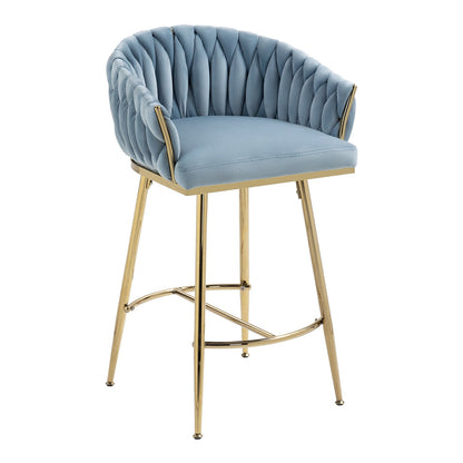 26'' Counter height bar stools Set of 2 kitchen island counter bar stool with hand- wave back, golden chromed base and footrest - Blue