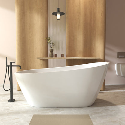59" Special-Shaped Freestanding Slipper Bathtub in Gloss White with Chrome Overflow & Pop-Up Drain, Pure Acrylic Construction