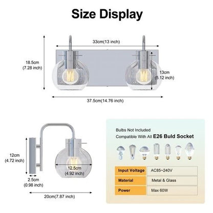 Bathroom Vanity Light Modern Brushed Nickel Wall Sconce with Clear Glass Shade-2-Light