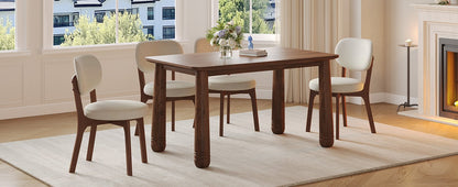 63" Solid Wood Dining Table Set with 4 Upholstered Chairs, Farmhouse Dinner Table Set of 5 Piece with Walnut Finish & Beige Chenille Seats, Heavy-Duty Support up to 1000 lbs, Easy Assembly
