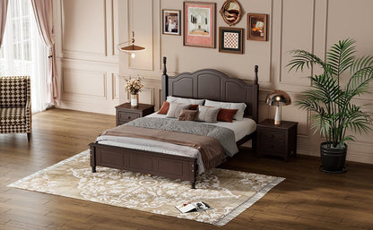3-Pieces Bedroom Sets, Full Size Wood Platform Bed and Two Nightstands-Dark Walnut
